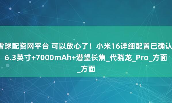雪球配资网平台 可以放心了！小米16详细配置已确认！6.3英寸+7000mAh+潜望长焦_代骁龙_Pro_方面