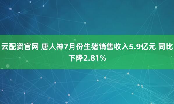 云配资官网 唐人神7月份生猪销售收入5.9亿元 同比下降2.81%